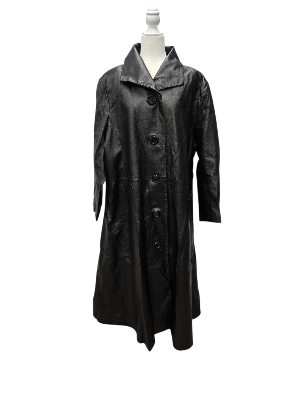 Vintage 80s Via Accenti Black Long Leather Maxi Trench Coat